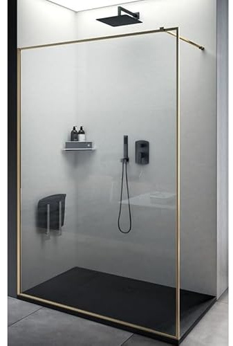 IMPALLI Box Doccia Walk In H200 Cm Estensibile 108,5-109,5 Cm Parete Fissa Open Space Braccio Sostegno Box Doccia Cristallo Temperato 6 Mm Trasparente Profili Alluminio (ORO SPAZZOLATO 110)