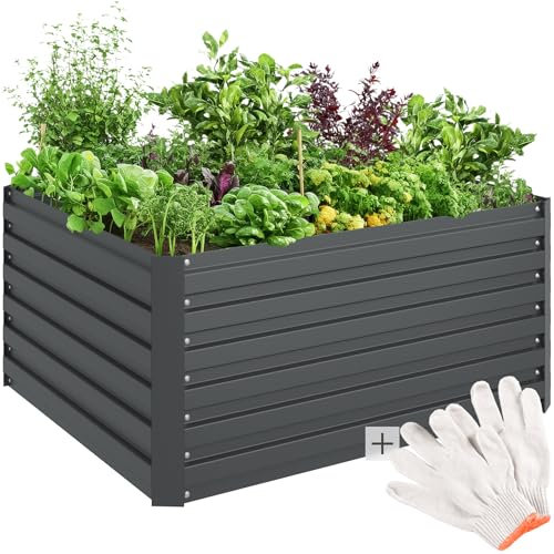 TecTake® Orto Rialzato, 650l, Zincato, 120 x 100 x 56 cm, Struttura in Acciaio Zincato, Base Aperta, Perfetto per Verdure, Erbe Aromatiche e Fiori, Montaggio Rapido, Alta Stabilità, Giardino Rialzato
