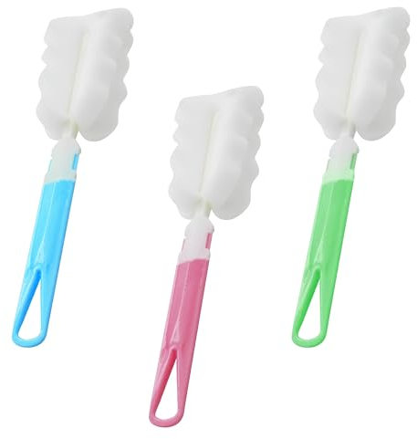 3 Pcs Bottle Brush,Long Soft Bottle Brushes,Durable Bottle Brush Baby,Dishwashing Foam Cleaning Brush,Sponge Bottle Cleaning Brush,Suitable for Cups,Mugs,Kettles,Wine Glasses and Baby Bottles