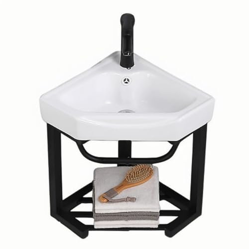 HOLGVE Bagno Lavabo, Lavandino angolare da Bagno a Parete, Lavabo in Ceramica, Mobile da Bagno angolare, Lavandino da Bagno a Parete, Lavandino da Bagno con Contenitore(16.5inchx42cm)