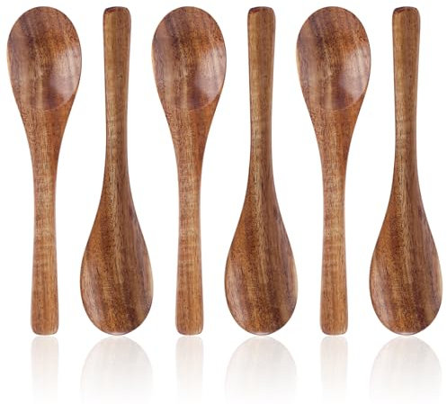 Gosknor 6pcs Small Wooden Spoons Set, 5.12in Mini Wood Teaspoons for Honey Coffee Tea Sugar Desserts Little Smooth Kitchen Utensils for Cooking Serving Stirring Daily Use