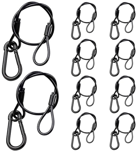jindaaudio Säkerhetskabel för belysning med öglor (10-pack), 25 kg laststeg, ljussäkerhetskabel, svart säkerhetskedja som hänger på fackverk, rostfritt stål snodd (diameter 3 mm/0,12 tum, längd 30 cm