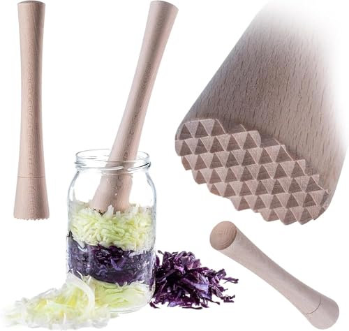 Krautstampfer aus Holz, Fermentier-Stampfer robuster Handstampfer Hölzerner traditioneller Kartoffel-Stampfer für Fermentieren von Sauerkraut und Kimchi, Holzstößel, Sauerkrautstampfer, Handstampfer