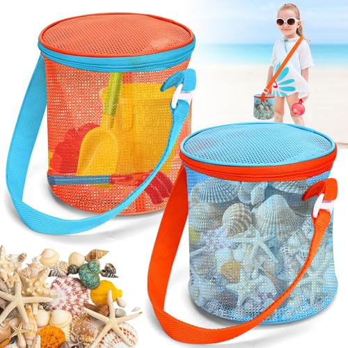 Bolsa Juguetes Playa Malla, 2 PCS Bolsa de Recogida de Conchas para Niños, Ajustable Bolsa Playa Arena, Bolsa de Arena de Concha, Bolsa de Malla Playa para Que Los Niños Recolecten Conchas