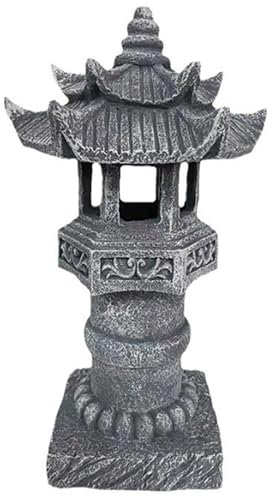 SHITOOMFE Japanese Stone Lantern, Japanese Pagoda Statues, Waterproof Solar Pagoda Lantern, 4.8x4.8x12 inch Decorative Stone for Garden Yard Lawn Balcony, Patio, Porch