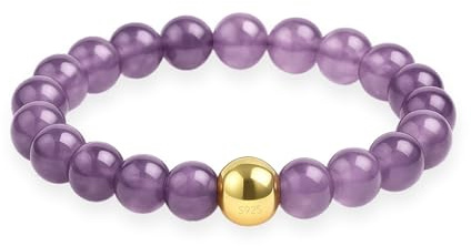 GD GOOD.designs Anti Stress Ring aus Naturstein Perlen | Elastische Amethyst Perlenringe Damen mit vergoldeter S925 Perle | Wasserfeste Anxiety Rings - Ringgröße 54-60