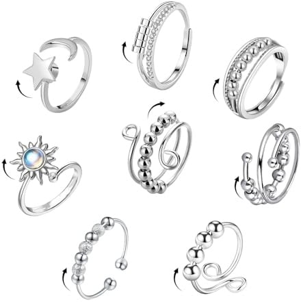 ALONK 8 Stück Anti Stress Ring, Verstellbar Stressring Finger, Fidget Ring