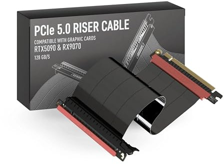 LINKUP - AVA5 Cavo Riser PCIE 5.0 | Pronto per RTX5090 RX9070 GPU | Velocità x16 128GB/s | Compatibile con PCIE 4.0 | Progettato per ITX | Dritto Singolo Inverso, Nero 25cm (Lunghezza totale 29.5cm)