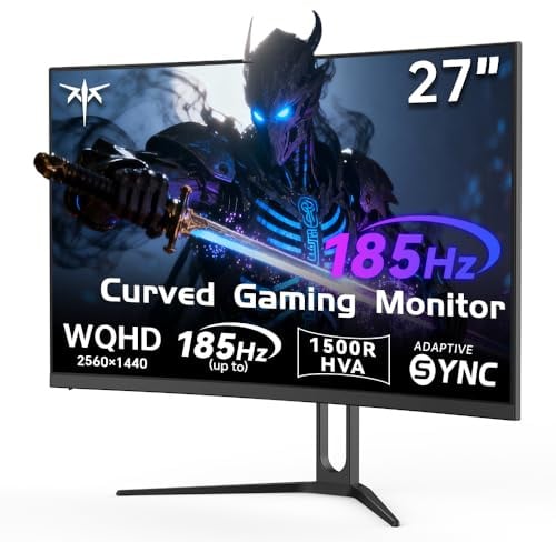 KTC Monitor Gaming Curvo 27 Pollici, QHD 2K 2560×1440, 180Hz (OC 185Hz), Pannello HVA 1500R, Contrasto 4000:1, 1ms GTG, Adaptive Sync, HDR10, 2×DP 1.4, 2×HDMI 2.0, VESA 100×100 mm, H27S5
