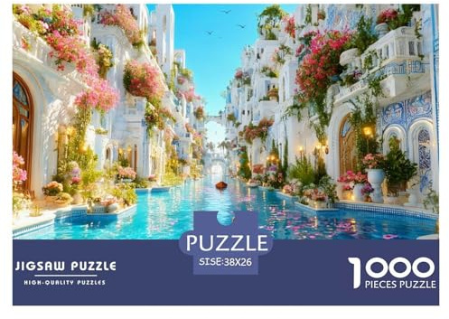 Kanal in Venedig Puzzle 1000 Teile Stadt auf dem Wasser – Geduldsspiel Erwachsene, Farbstabiler HD-Druck, FSC-Papier, Familienzeit Am Tisch, Geschenkidee, Poster Edition 38x26cm/1000pcs