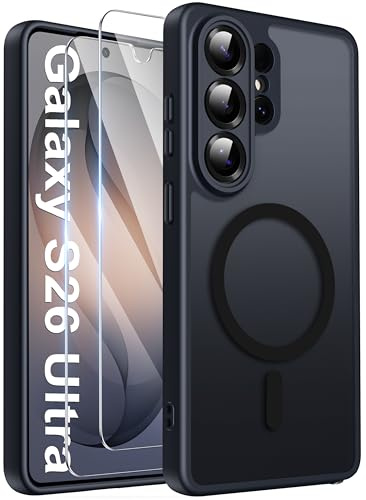 Opkiegrn Magnetisch für Samsung Galaxy S26 Ultra Hülle, Schwarz | 2x Schutzfolie, Kompatibel mit MagSafe, Vollständiger Kameraschutz, Stoßfest Transluzente Matt Schutzhülle S26 Ultra 5G