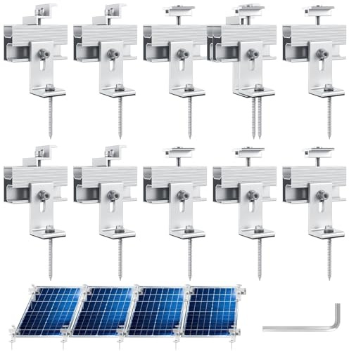 Otoolling Lot de 10 supports de montage pour panneau solaire de 1 à 4 pièces réglables en alliage d'aluminium - Support de toit photovoltaïque plat pour ardoise, carrelage, ciment, bois, toit en étain