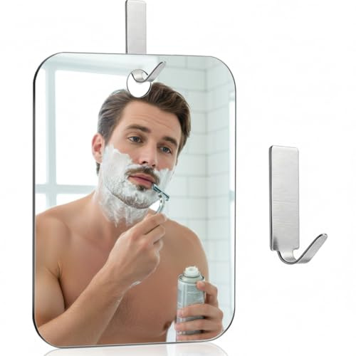 Luxorium Specchio Doccia Specchio per Rasatura Antiappannamento per Uomo da Appendere Specchio per Bagno Infrangibile per Rasatura 20x25 cm con Gancio Adesivo