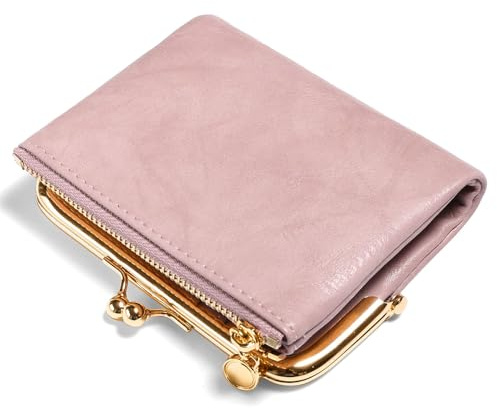 FALAN MULE Kleine kompakte Geldbörse für Damen, RFID Blockierung von Bifold Leder Geldbörsen ，mit Reißverschluss und Kussschloss