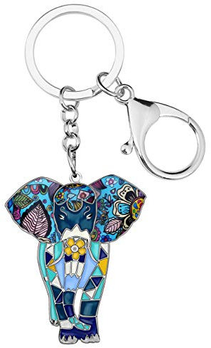 BONSNY Emaille Legierung Kette Niedlich Dschungel Elefant Schmuck Schlüsselanhänger für Frauen Auto Geldbörse Handtasche Schlüssel Charms Zubehör (Blau)