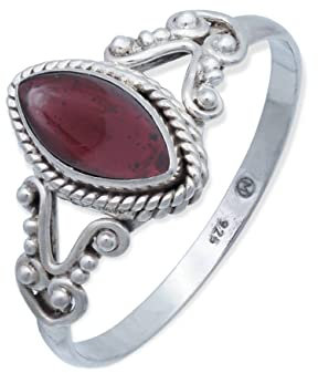 mantraroma Damen Ring Silber mit Stein Granat Edelstein rot ausgefallen verspielt