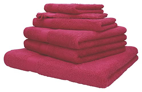 Betz 6-TLG. Handtuch-Set Palermo 100% Baumwolle 1 Liegetuch 2 Handtücher 1 Gästetuch 1 Waschhandschuh 1 Seiftuch Farbe Cranberry