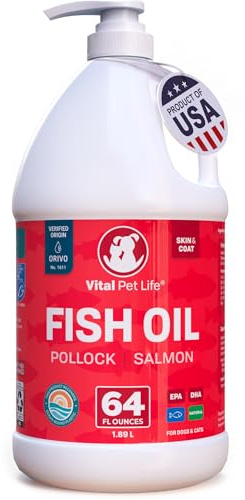 Fish Oil for Dogs - Healthy Skin & Coat, Salmon, Pollock, All Natural Supplement for Pets, Itching Scratching Allergy & Inflammation Defense, Omega 3 EPA DHA, Brain & Heart Health, 64 oz