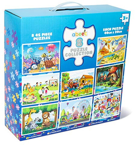 abeec 8 Puzzle Collection – 8 x 45 Piece Puzzles for Kids 3+ - Animal, Fairy, Dinosaur, and More