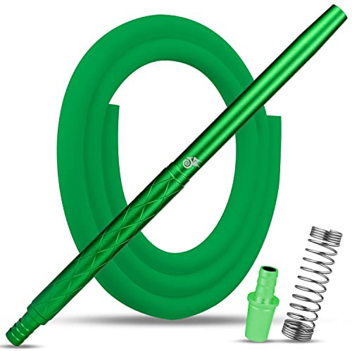 Tuyau de Shisha avec Embout - 150 cm - Tuyau en Silicone Souple avec Ressort Anti-Torsion, Adaptateur et Joint - Embout Fin pour Shisha - Accessoire pour narguilé Vert