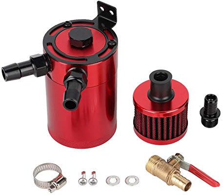 VOBOR Oil Catch Can, Catch Decanter Vapours Oil Kit, Oil Collection Tank Aluminium Tank with Accessory Kit 2 Ports (Red)