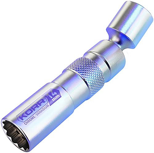 KORR Tools KSI004 14mm Thin Wall Magnetic 3/8-Inch Drive 12-Point Swivel Spark Plug Socket
