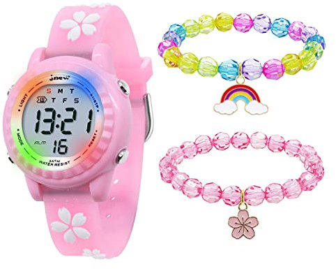 HMJIA 3D Cartoon Design Armbanduhr für Kinder Jungen und Mädchen 3ATM Wasserdicht Kinderuhr mit Wecker/Datum/Stoppuhr/LED (LED Rosa Sakura)