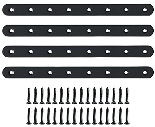 Sayayo Metal Brackets for Wood Mending Joining Plates Flat Straight Brace Sleeper Brackets, 4MM Thickened Stainless Steel Matte Black, 4 Pcs, EJ300X25B-4P(300 x 25MM)
