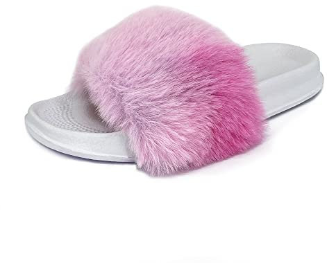 Dream Bridge Ciabattine Pelose Estive Bambina Comode Sandali Bambino Antiscivolo Piatte Morbide Ciabatte Furry Open Toe Pantofole Morbido Peluche Eleganti Sandali, Rosa, 31.5EU
