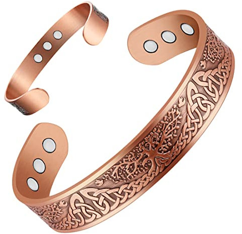 Vicmag Copper Bracelet for Men Ultra Strength Magnetic 99.99% Solid Pure Copper Cuff Bangles Adjustable Size with Gift Box (1pc 9 Magnets Tree)