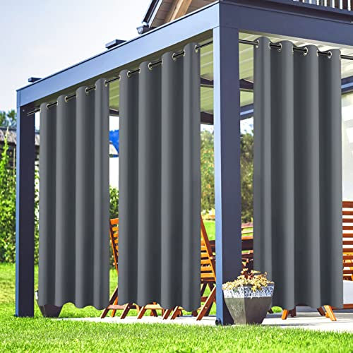 Rideau d'extérieur imperméable - Rideau de Jardin d'extérieur imperméable Rideau occultant avec œillets pour Jardin pavillon pergola terrasse véranda Piscine et Jacuzzi (Gris, 1 pièce, 132 x 213 cm)