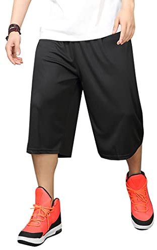 XYGJZ Herren Basketball-Shorts, Lange Activewear, 100% Polyester, Schwarz, 4X-Groß