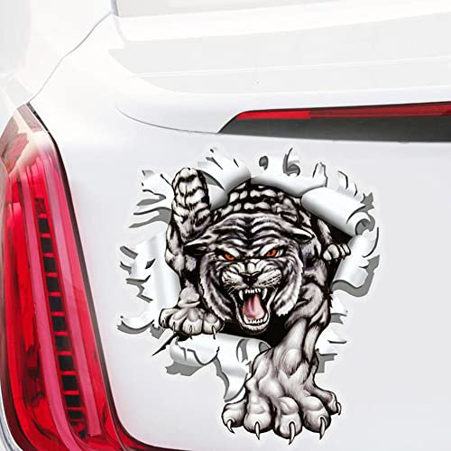 Tiger Auto Aufkleber, 3D Reflektierende Autoaufkleber Lustiger Riss Tiger Auto Motorhaube Aufkleber Kratzschutz Auto PVC Selbstklebende Wasserdichte Aufkleber für Fenster Auto Motorrad-16cmx15cm