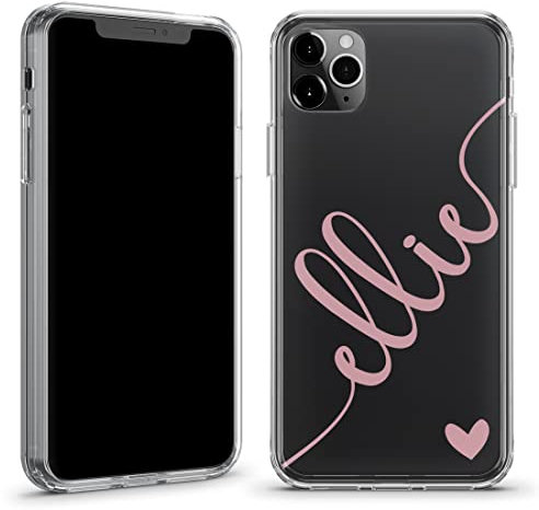 TULLUN Personalised Phone Case for iPhone 6 plus / 6s plus - Custom Heart and Diagonal Name Initials Crystal Clear Hybrid Shockproof TPU Bumper & Hard Back Plate Phone Case Cover - Pink