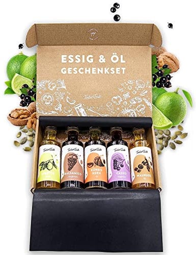 TIMBER TASTE® Essig & Öl Geschenkset Frauen [Nussig] | 5 erlesene Essige & Speiseöle [5x40ml] | Kochbox Koch Set | Ausgefallenes Muttertagsgeschenk für Mama | Cooles Muttertag Geschenk Set