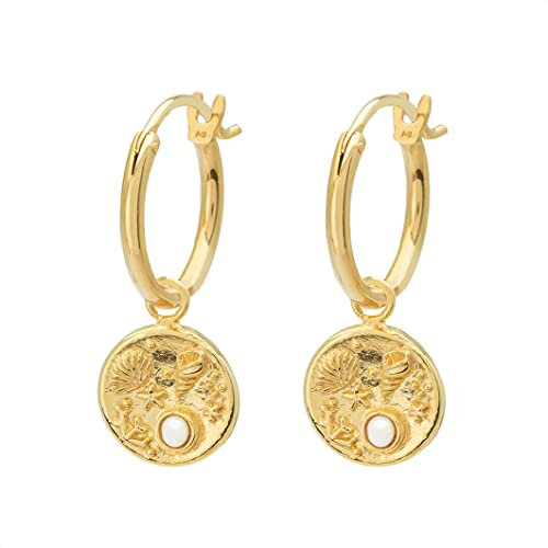 float Damen Gold Ohrringe Koralle Pearl aus 925 Sterling Silber und 18 Karat vergoldet
