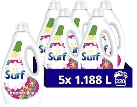 Surf Tropical Lily Concentrated Liquid Laundry Detergent infused with natural essential oils for fresh and clean washing 5x 1.188 L (220 washes)