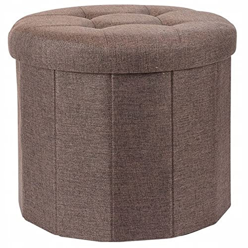 Carousel Home Fabric Pouffe Storage Footstool Round Storage Ottoman | Folding Footstool With Storage Ottoman Storage Box | Foot Stools Pouffe Pouffes For Living Room - Brown