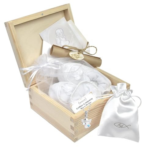 fish Sterling Silber 925 Kette Mit Engel Anhänger Und Babyschuhe - Geschenkset