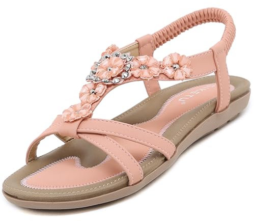 ZDQ Sandali Donna Estive Eleganti Bassi Comodi Basse Casual Bohémien Scarpe Rosa 40