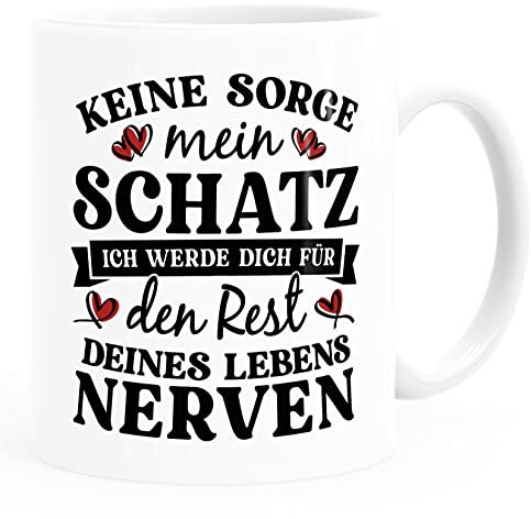 Moonworks® Kaffee-Tasse Liebe lustig Spruch Keine Sorge Schatz witzige Geschenke Hochzeitstag Valentinstag weiß standard
