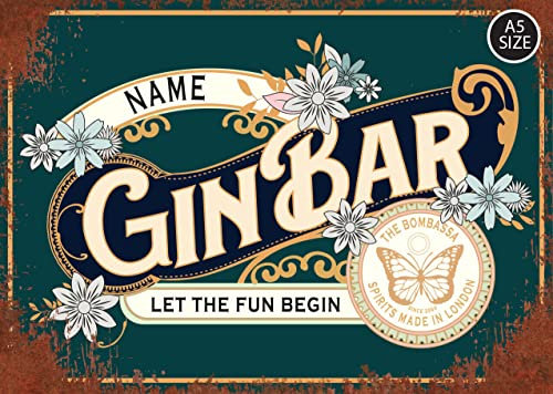ELITEPRINT Personalised Gin Bar Sign Metal Wall Door Shelf Accessory Pub Outside Plaque - Wall Art Decorations ((21cm x 14.8cm))