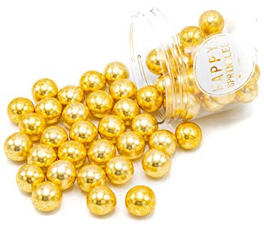 Happy Sprinkles Vintage Gold Choco Crunches XXL 130g | Schoko Kugeln Zum Dekorieren | Basis Für Streusel | Ideale Tortendeko | Für Kekse, Eis & Kuchen