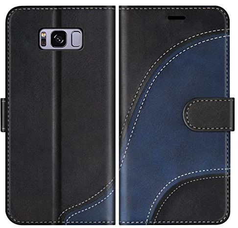 BoxTii Hülle für Samsung Galaxy S8 Plus, PU Leder Handyhülle für Galaxy S8 Plus, Ledertasche Klapphülle Schutzhülle mit Kartenfächer und Magnetverschluss, Schwarz