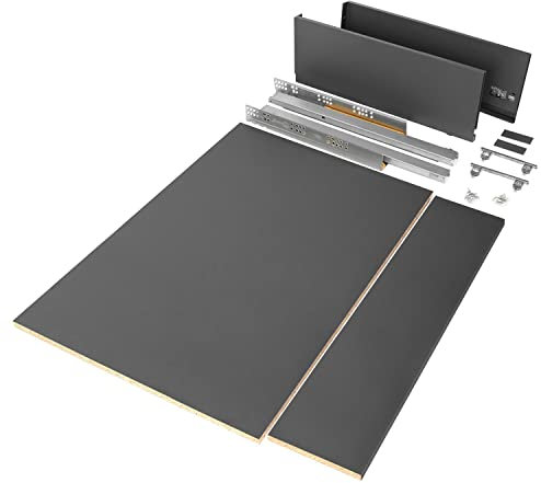 Qliving Kit de cajones gris antracita con guías de cajón Soft Close para cocina y cuarto de baño, ancho 900 mm, longitud 500 mm, altura 178 mm, incluye tablero de partículas