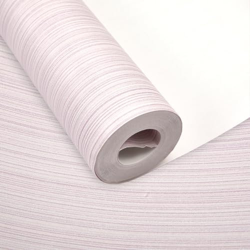 Warmiehomy Non-Woven Wallpaper Minimalist Plain Wallpapers Pinstripe Wall Decoration 53cm x 9.5m Light Pink Wall Paper Roll for Living Room Bedroom TV Backdrop