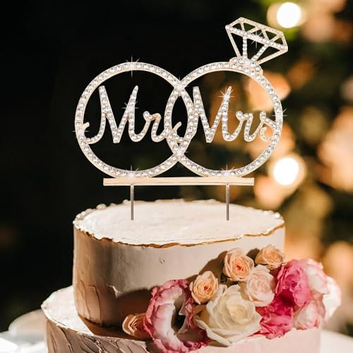 Cake Topper Hochzeit tortendeko Hochzeitstorte Topper mit Strass Mr & Mrs Deko Hochzeit Torte for Wedding Engagement Bridal Shower Anniversary Party Kuchen Dekoendeko Zubehör (Gold)