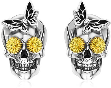 YueYuan Totenkopf Ohrstecker Herren Damen 925 Sterling Silber Weihnachtsohrringe Schädel Ohrstecker Halloween Ohrringe Schmuck Geschenk