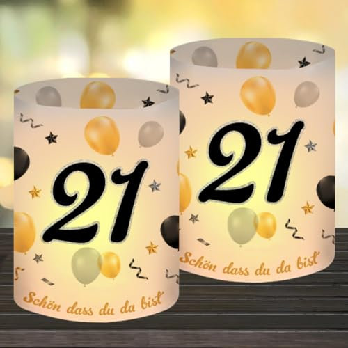 12 Windlicht Tischdeko 21. Geburtstag, Deko für Frau Mann, Happy Birthday Tischdeko, Geeignet für Teelichter oder Kerzen Mit Schön Dass Du Da Bist