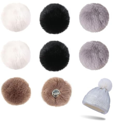 JOYOLA 8 Stück Kunstfell Pompon Bommel Flauschig, Kunstfell Bommel, Kunstpelz Pom Pom Ball DIY-Kunstpelz-Pompons Pompoms Plüschbälle Flauschigen für Mützen Schuhe Schals Taschen Schlüsselanhänger